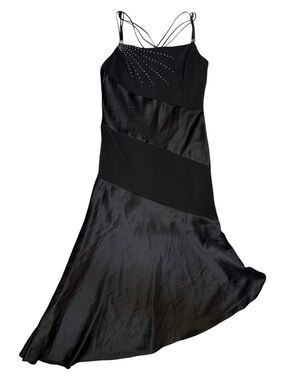Vintage Cachet Gemstone Embellished Strappy Asymmetrical Hem Satin 90's Dress